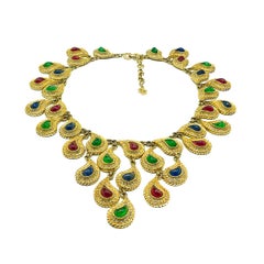 Seltene Vintage Christian Dior Mughal inspiriert Aussage Jewelled Bib Halskette 1985