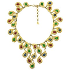 Rare Vintage Christian Dior Mughal Inspired Statement Jewelled Bib Necklace 1985