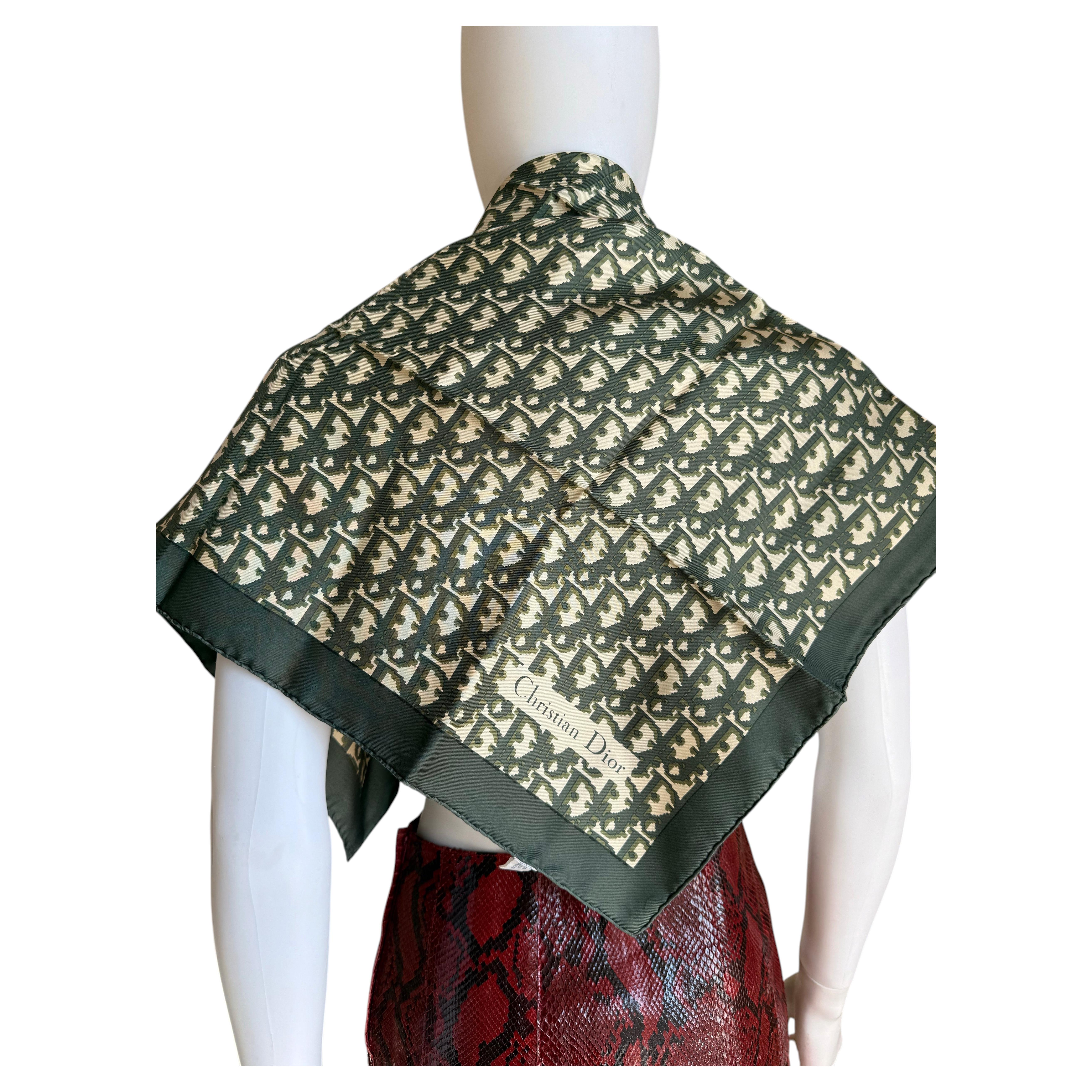 Rare Vintage Christian Dior Silk Scarf, Signature Monogram, Logo Print, Galliano