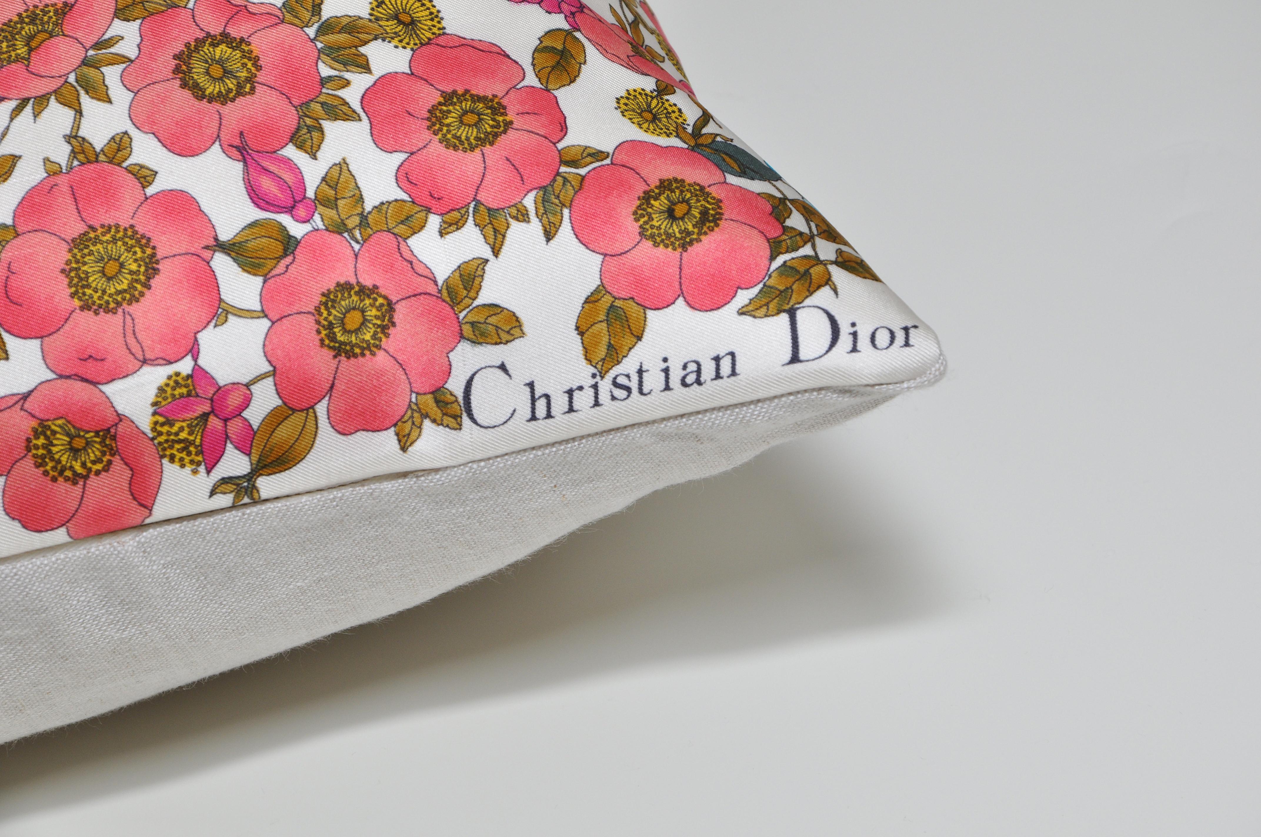 20th Century Rare Vintage Christian Dior Silk Scarf with Irish Linen Cushion Pillow