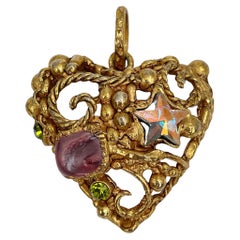 Rare Vintage Christian Lacroix Gold Tone Crystal Openwork Heart Pendant