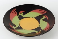 Rare plat vintage de Chulucanas avec décor d'oiseaux du Pérou