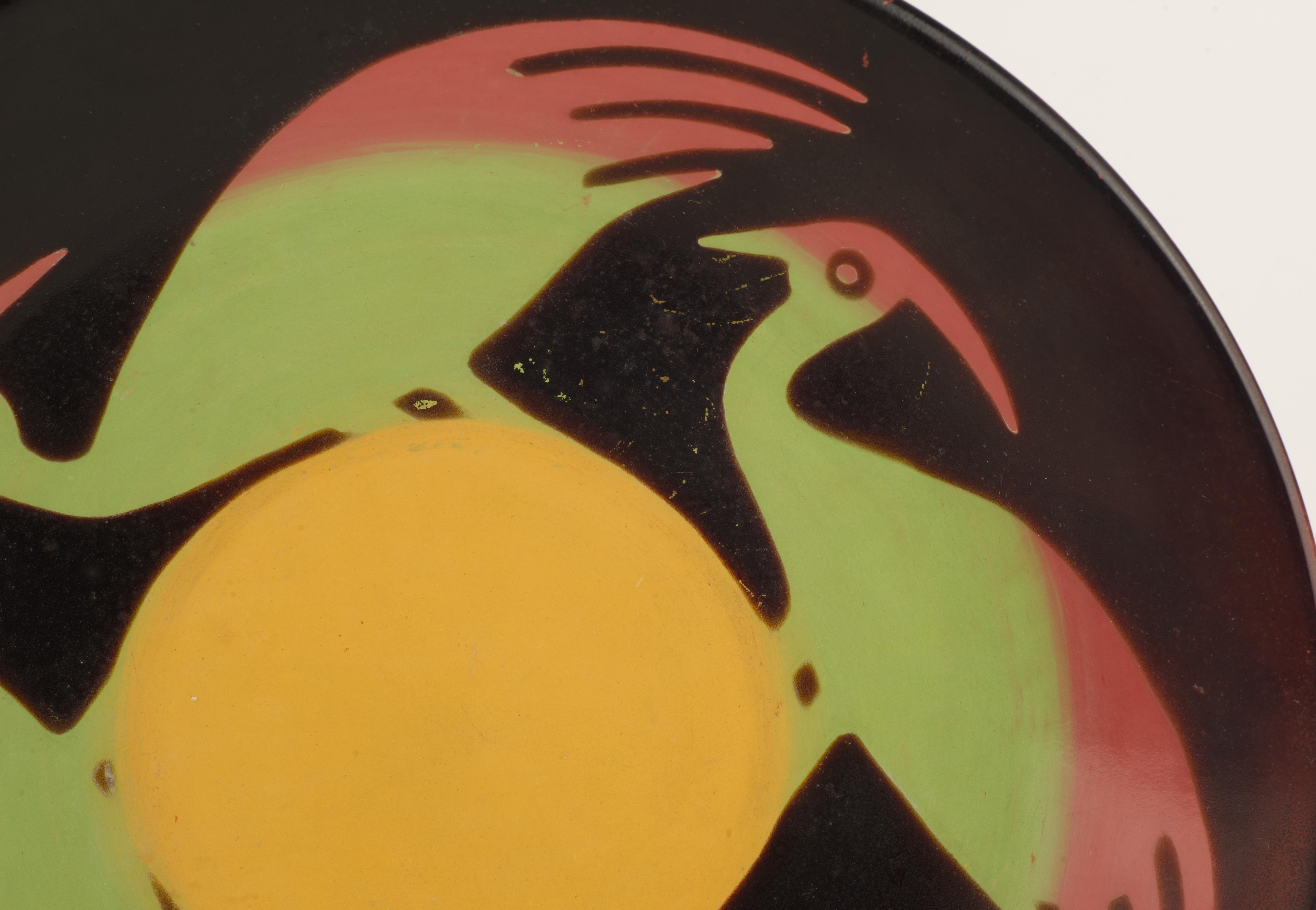 Rare Vintage Chulucanas Pottery Platter with Birds Decor Peru In Fair Condition For Sale In Clifton Springs, NY