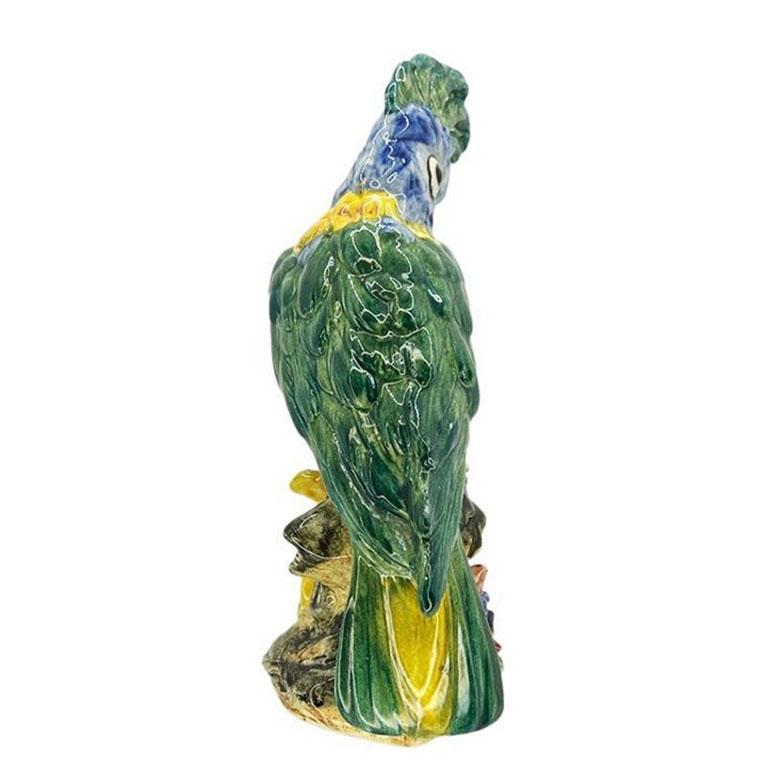 Mid-Century Modern Rare Vintage Colorful Polychrome Majolica Ceramic Parrot or Cockatoo by Stangl