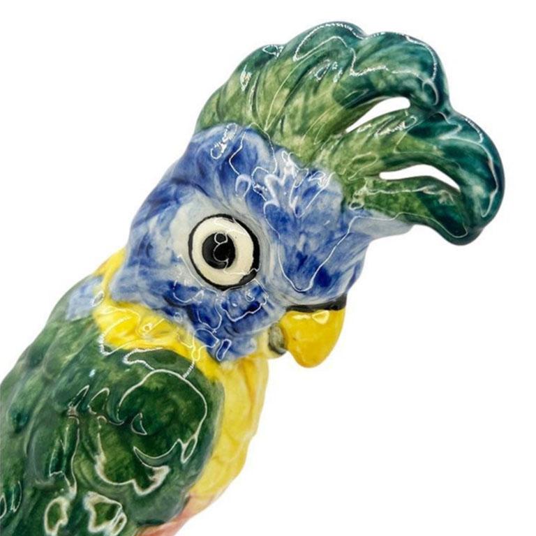 American Rare Vintage Colorful Polychrome Majolica Ceramic Parrot or Cockatoo by Stangl