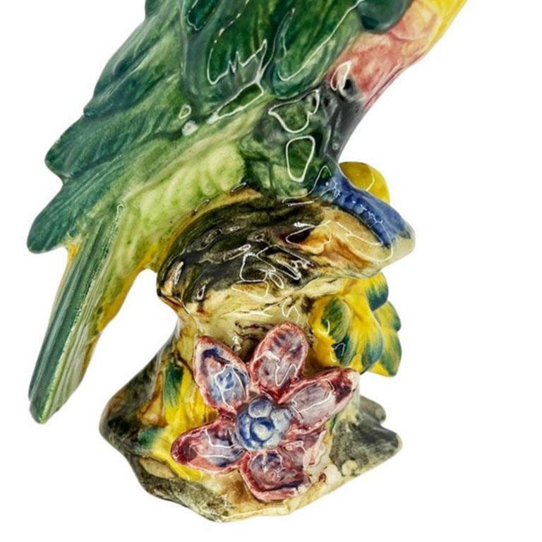 Rare Vintage Colorful Polychrome Majolica Ceramic Parrot or Cockatoo by Stangl In Good Condition In Oklahoma City, OK