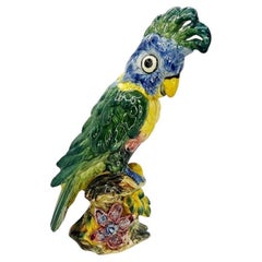 Rare perroquet ou cockatoo vintage coloré en céramique polychrome en forme de faïence par Stangl