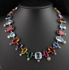 Rare Vintage coloured paste collar necklace, symbolic, Victorian style