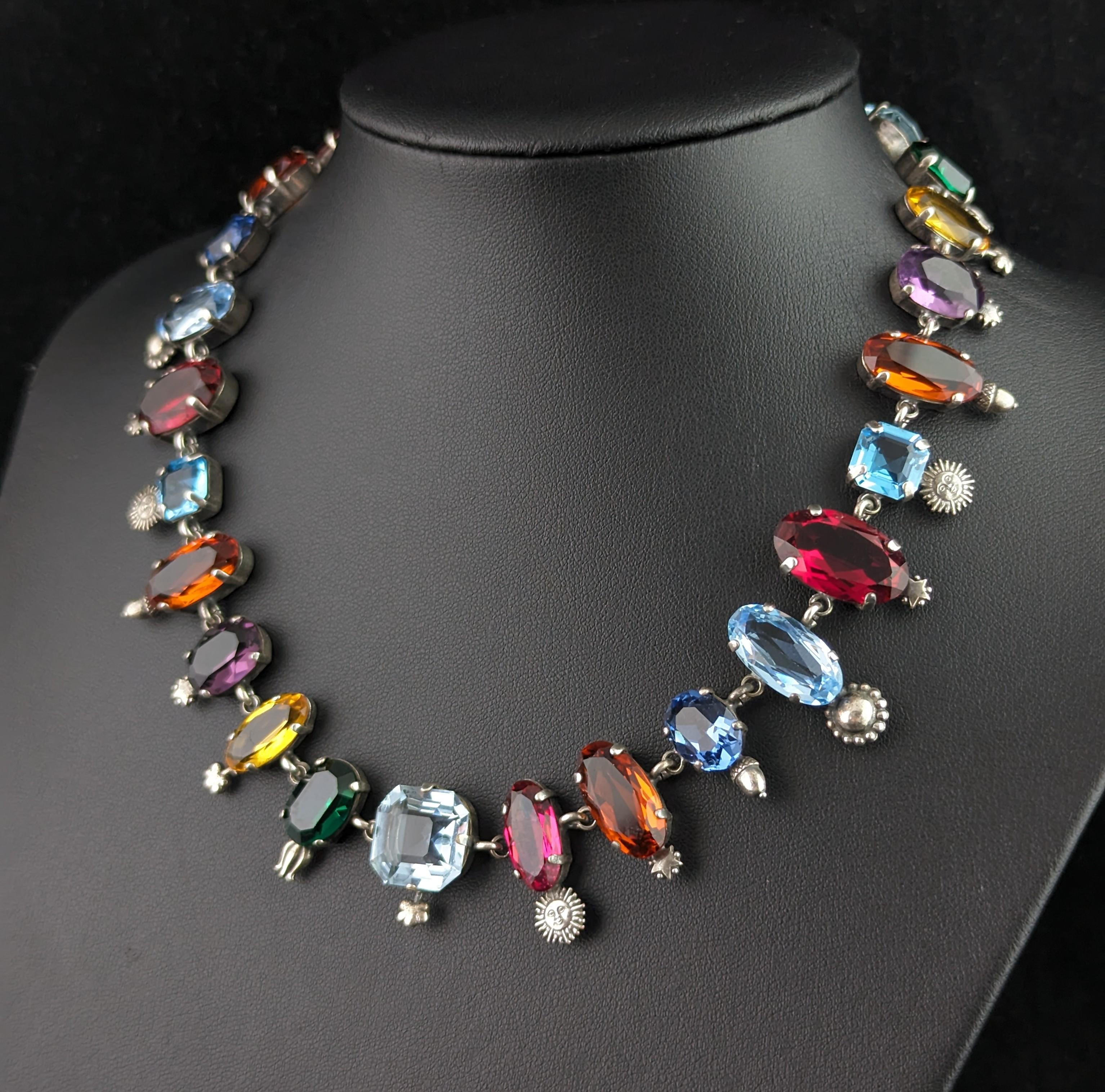 Rare Vintage coloured paste collar necklace, symbolic, Victorian style  In Good Condition For Sale In NEWARK, GB