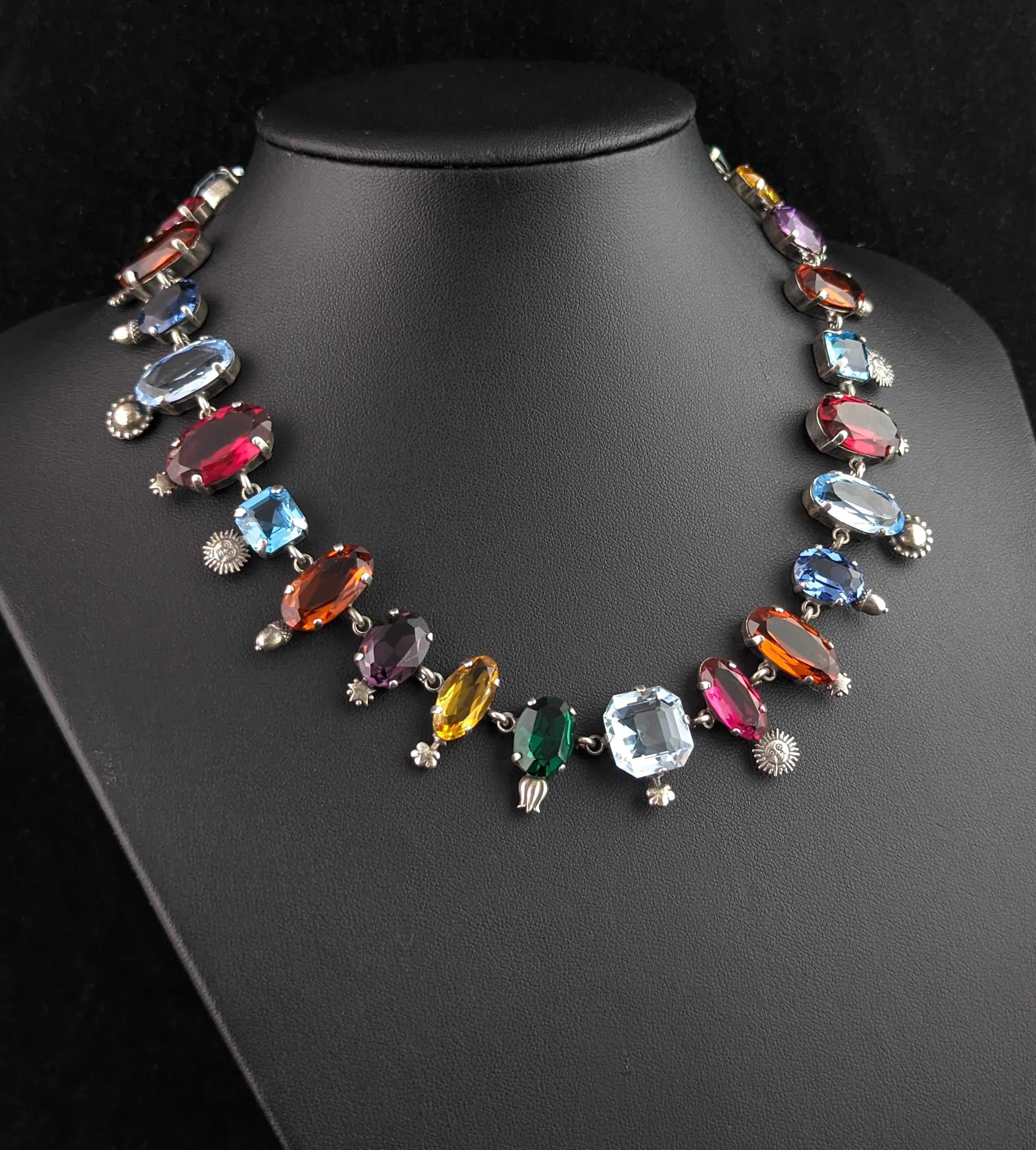 Women's Rare Vintage coloured paste collar necklace, symbolic, Victorian style  For Sale