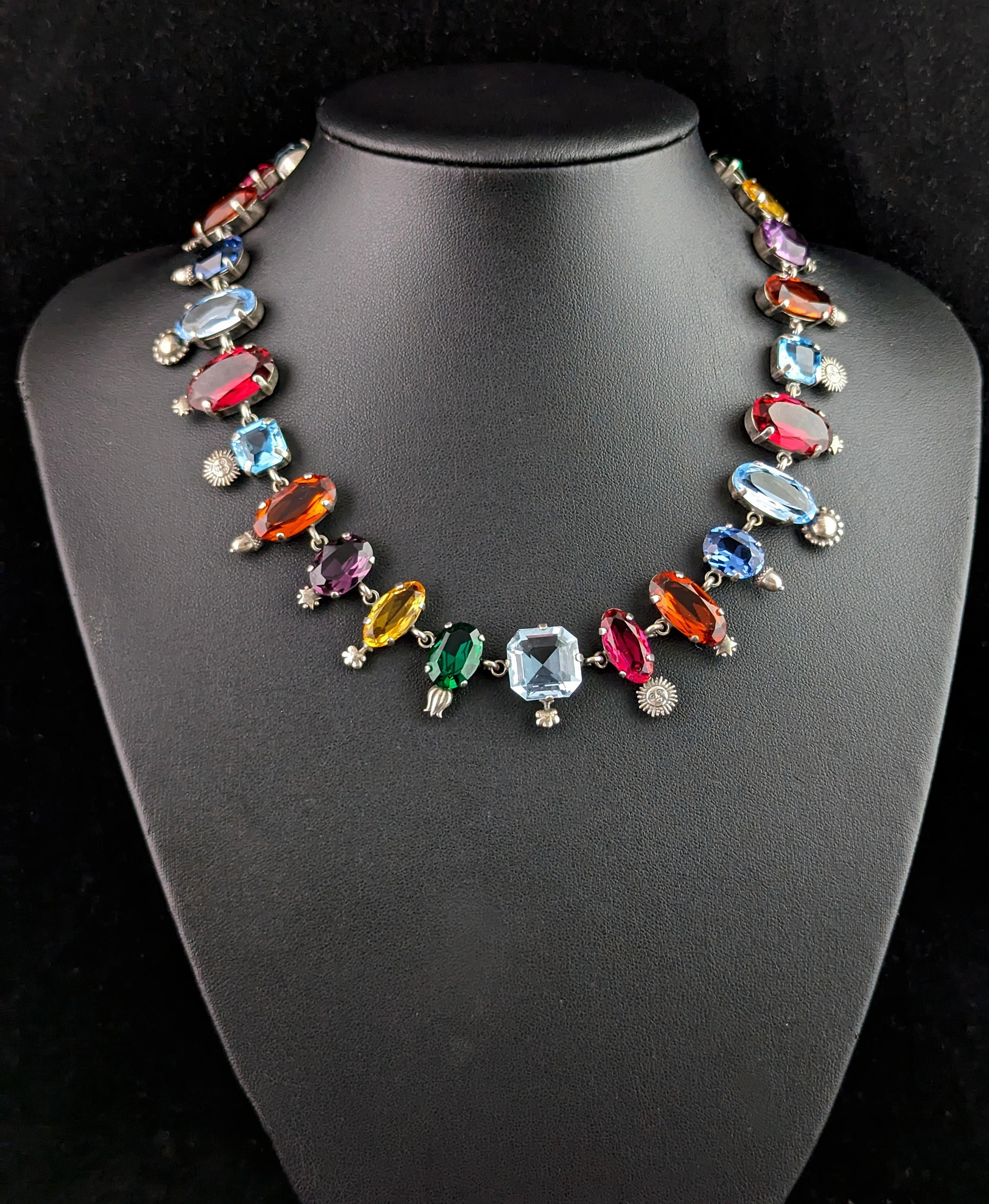 Rare Vintage coloured paste collar necklace, symbolic, Victorian style  For Sale 2