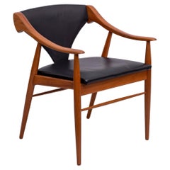Rara Silla Vintage Danesa de Piel sintética y Teca maciza, años 60