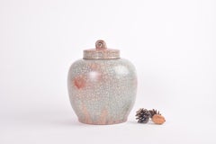 Rare Vintage Danish L. Hjorth Large Ceramic Bojan Grey & Red Crackle Glaze