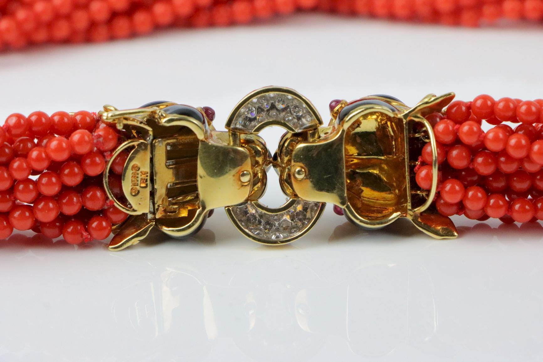 Rare Vintage David Webb Coral and Enamel Torsade Necklace For Sale 7