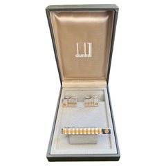 Rare Vintage Dunhill Cufflinks & Tie Clip Gold Plated, Steel With Original Case