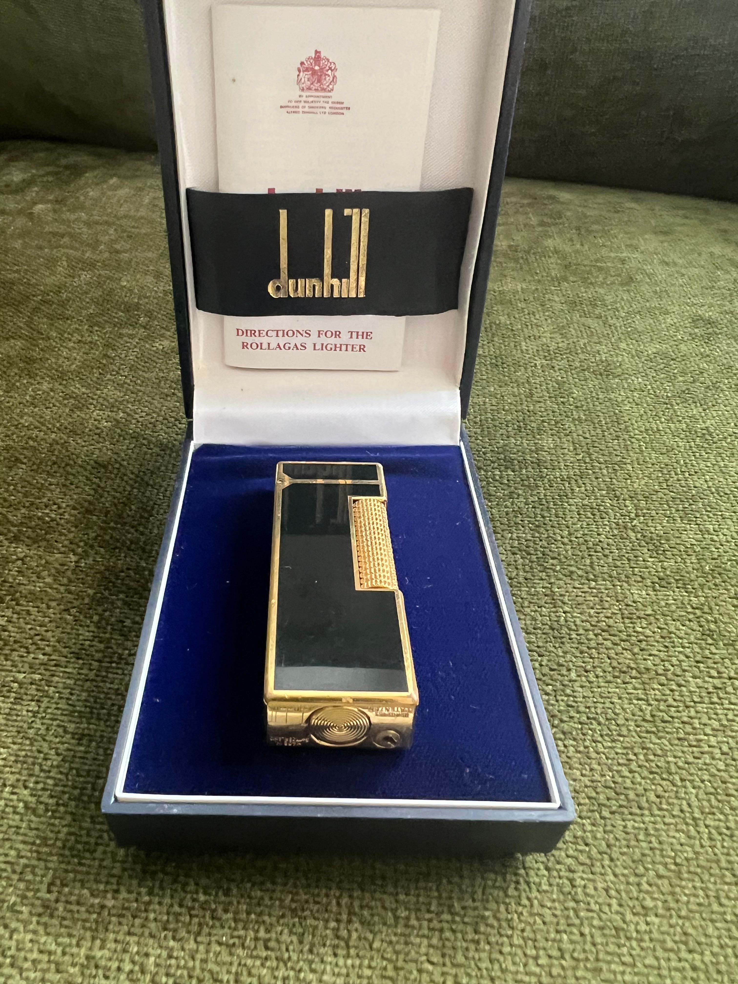 Rare Vintage Dunhill Gold Plated Black Lacquer Lighter Dunhill Original Case For Sale 5