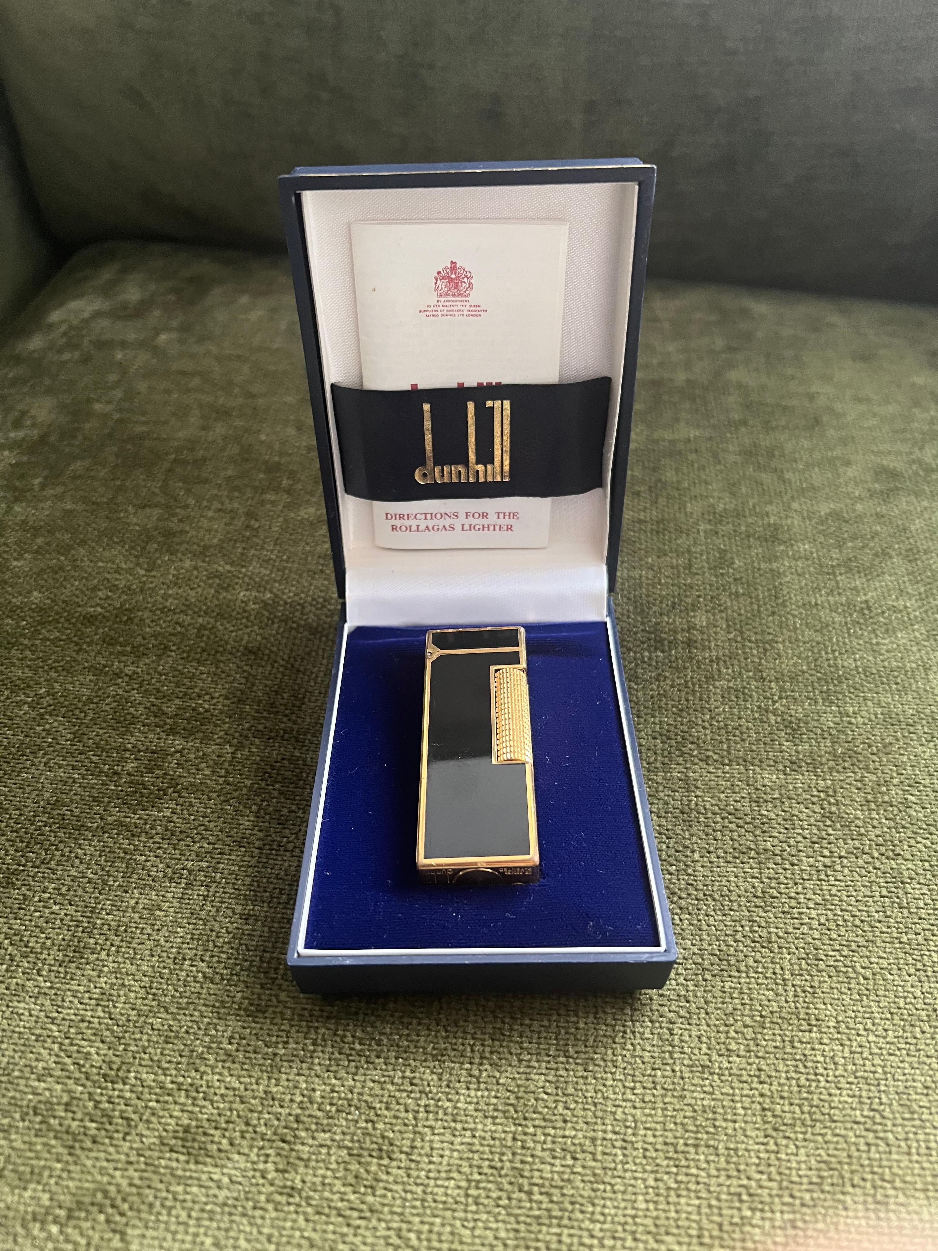 Rare Vintage Dunhill Gold Plated Black Lacquer Lighter Dunhill Original Case For Sale 6
