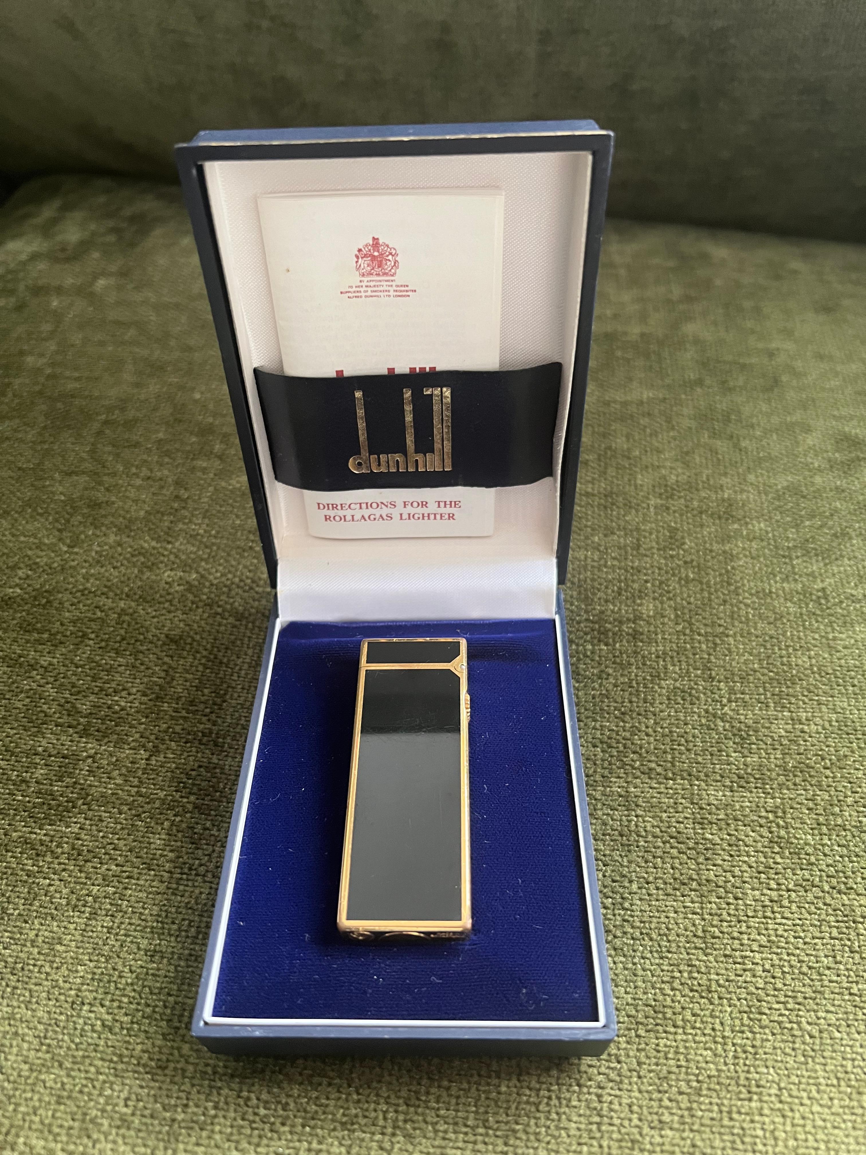 Rare Vintage Dunhill Gold Plated Black Lacquer Lighter Dunhill Original Case For Sale 7