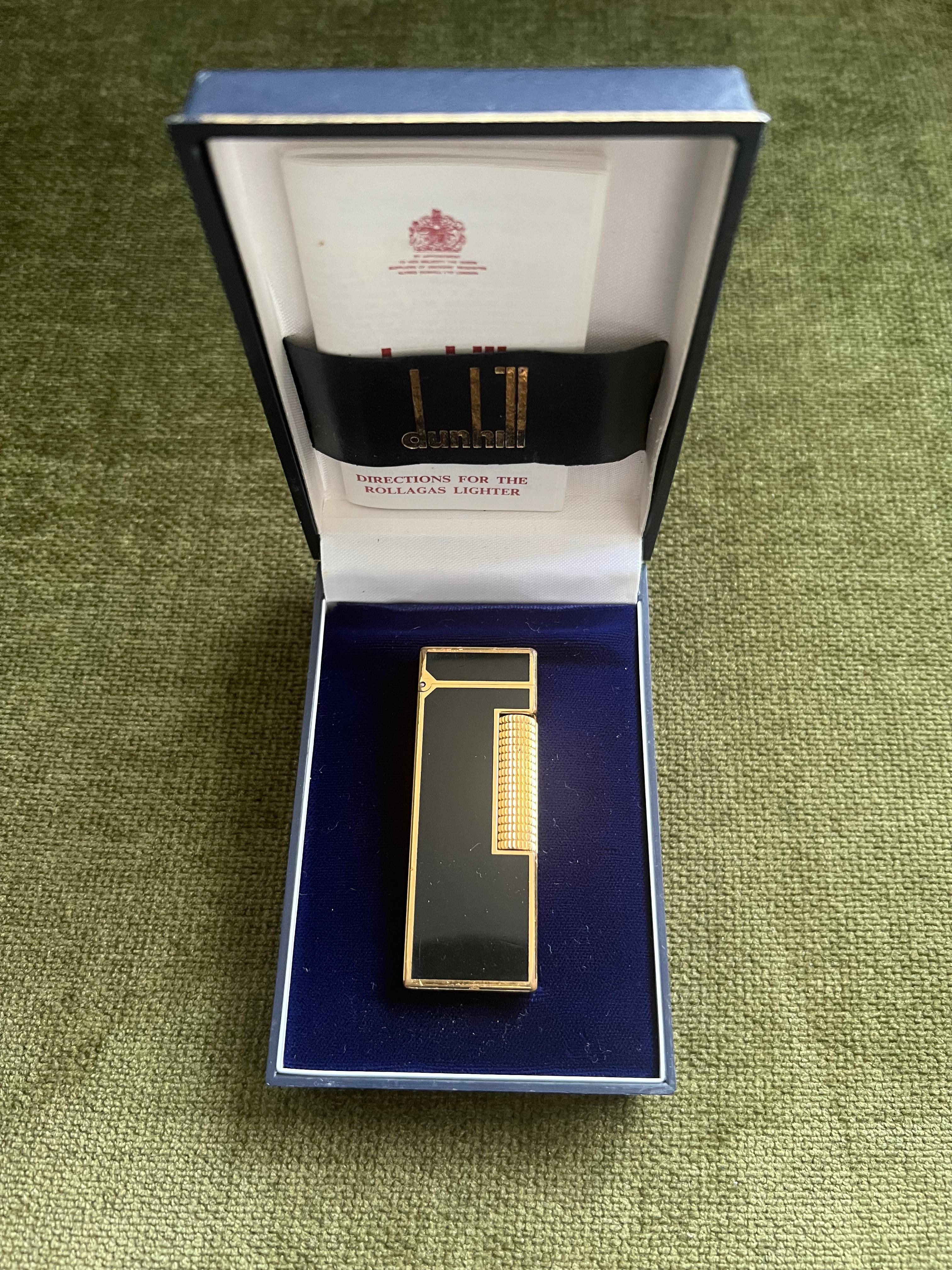 Art Deco Rare Vintage Dunhill Gold Plated Black Lacquer Lighter Dunhill Original Case For Sale