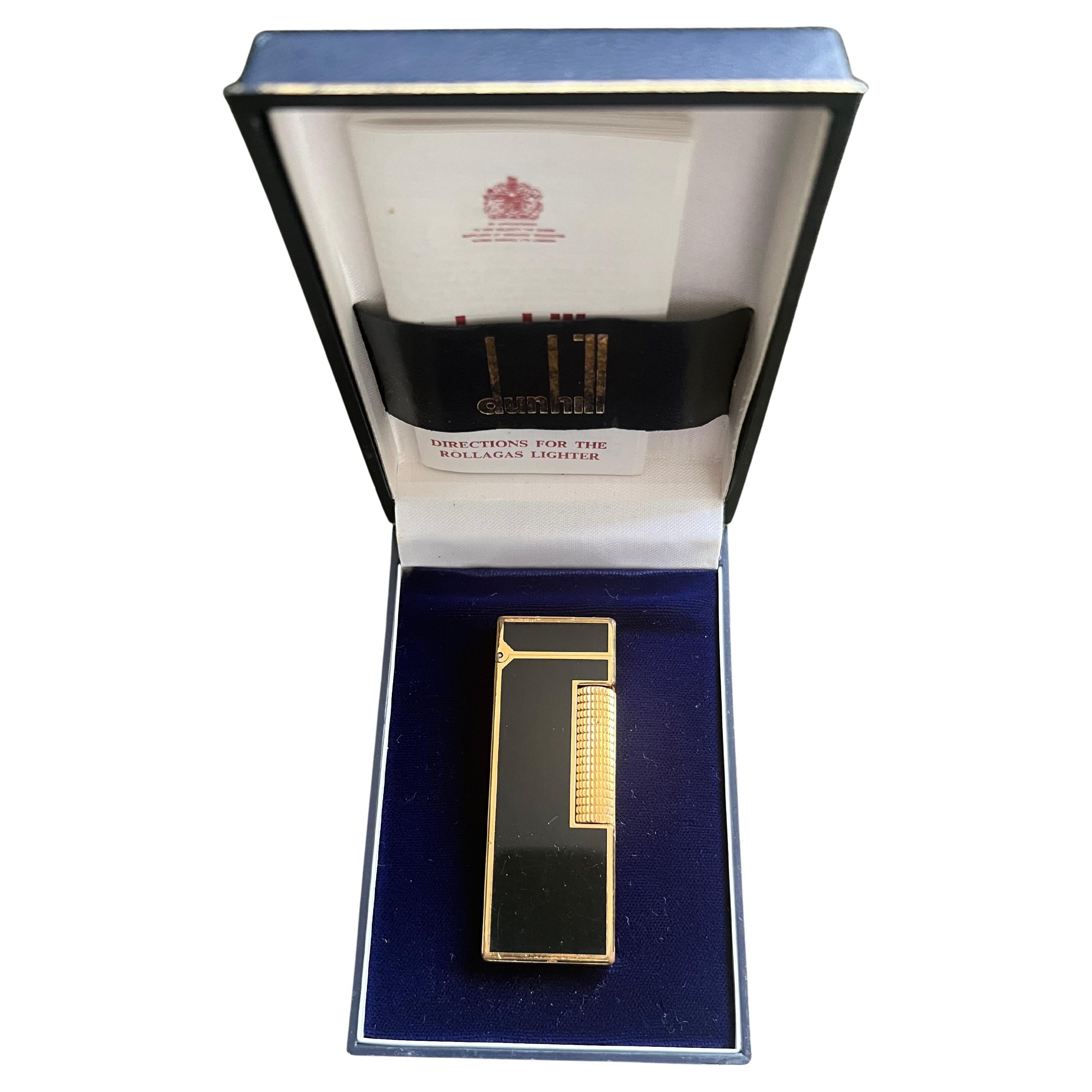 Rare Vintage Dunhill Gold Plated Black Lacquer Lighter Dunhill Original Case