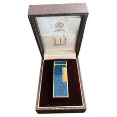 Rare Vintage Dunhill Gold Plated Blue Marble Lacquer Lighter Original Case
