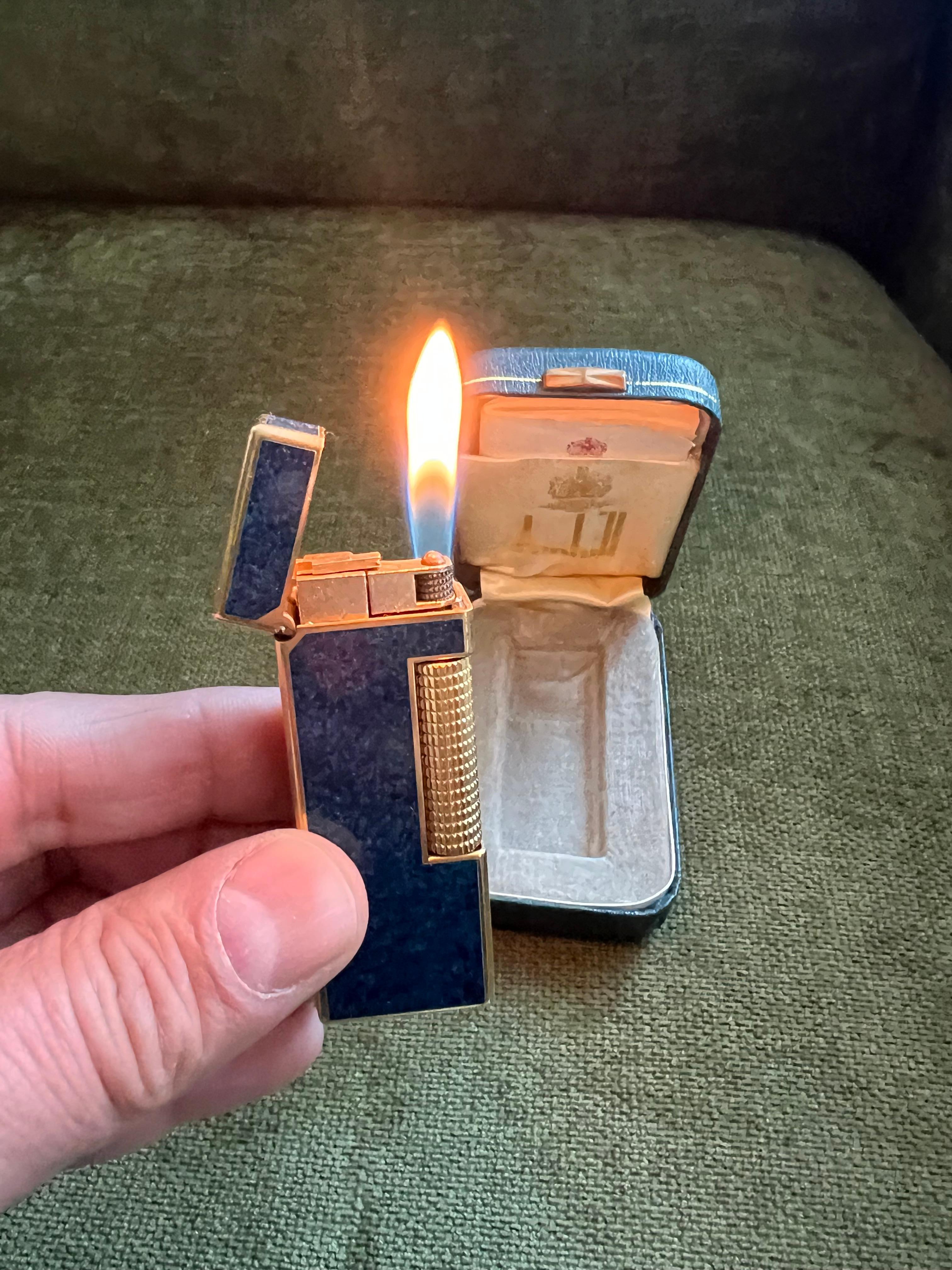 Seltene Vintage Dunhill Gold Plated Blue Marble Lacquer Feuerzeug Original Sky Case 3