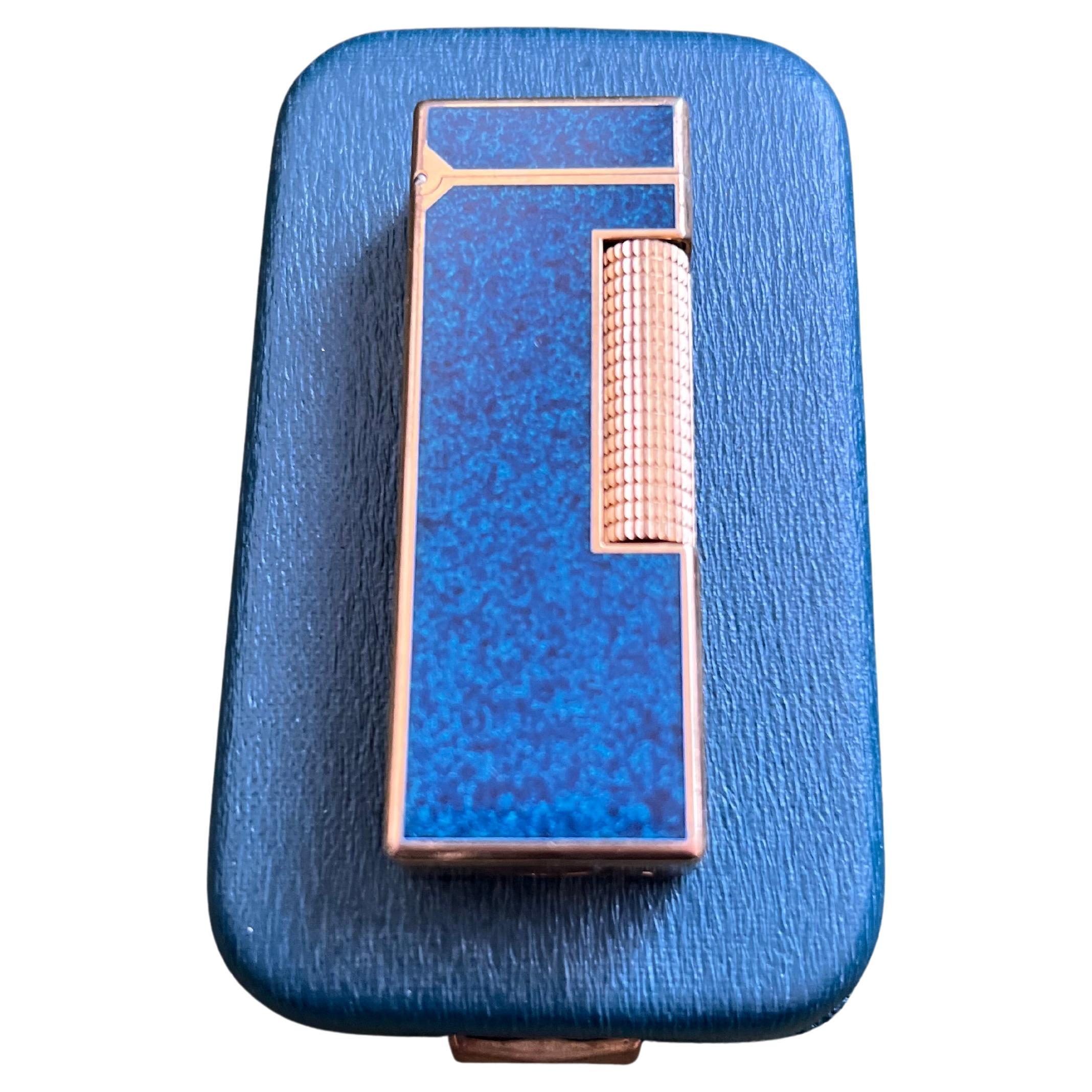 Rare Vintage Dunhill Gold Plated Blue Marble Lacquer Lighter Original Sky Case