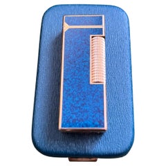 Rare Vintage Dunhill Gold Plated Blue Marble Lacquer Lighter Original Sky Case