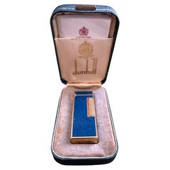Rare Vintage Dunhill Gold Plated Blue Marble Lacquer Lighter Original Sky Case