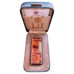 Rare Vintage Dunhill Gold Plated Cognac Marble Lacquer Lighter Original Sky Case