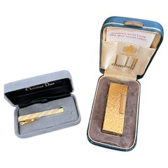 Rare Vintage Dunhill Gold Plated Lighter & Christian Dior Neck Tie Gift Set