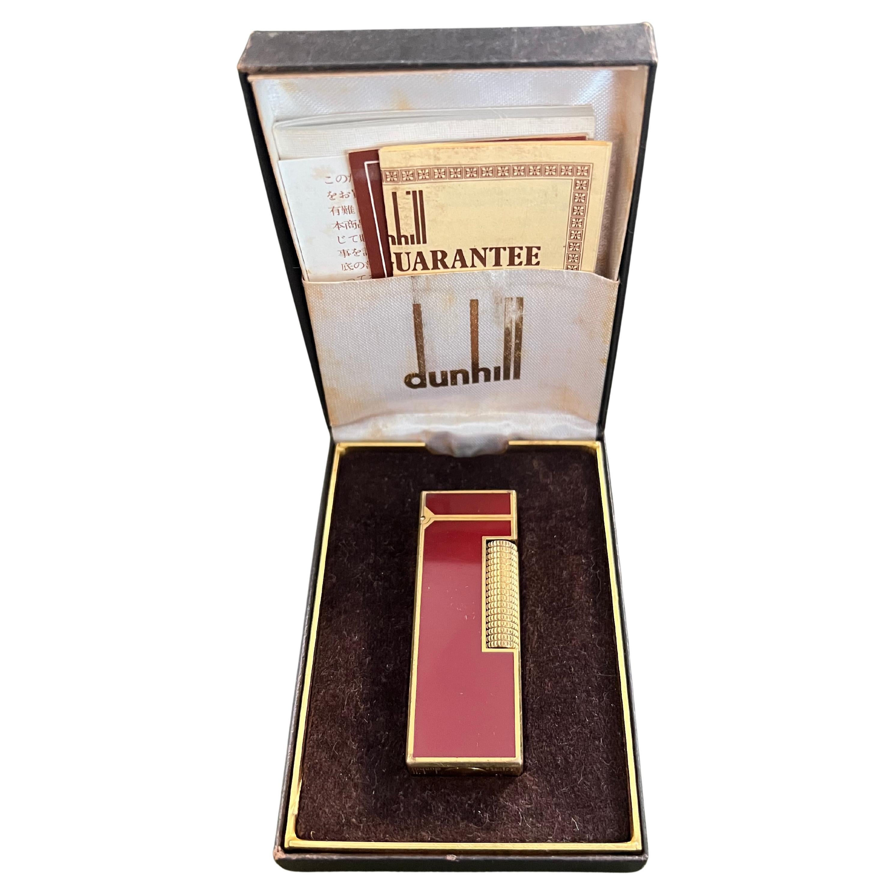Seltene Vintage Dunhill vergoldet rot Lack Feuerzeug in Original Samt Fall