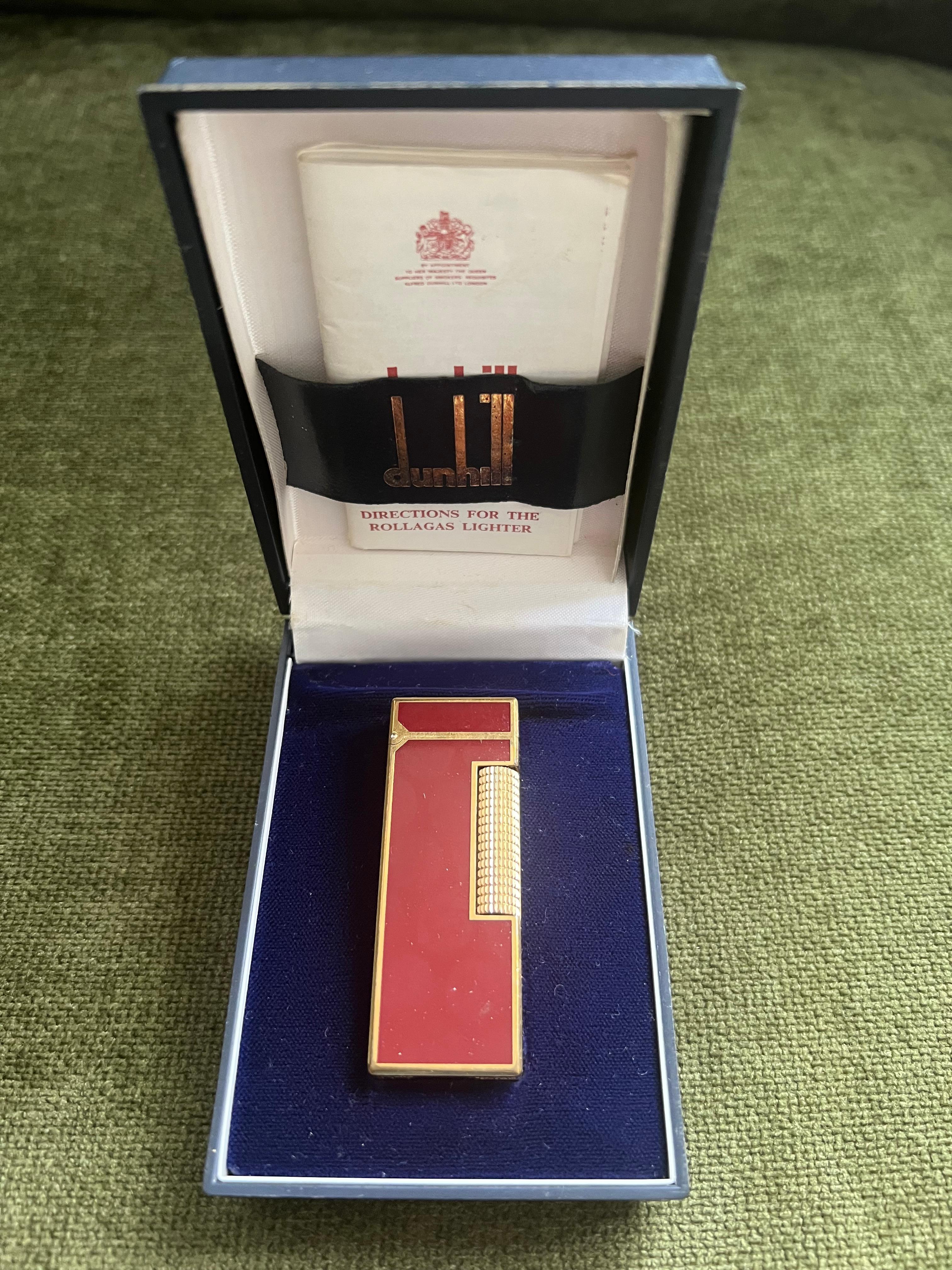 Rare Vintage Dunhill Gold Plated Red Lacquer Lights Original Dunhill Case en vente 6