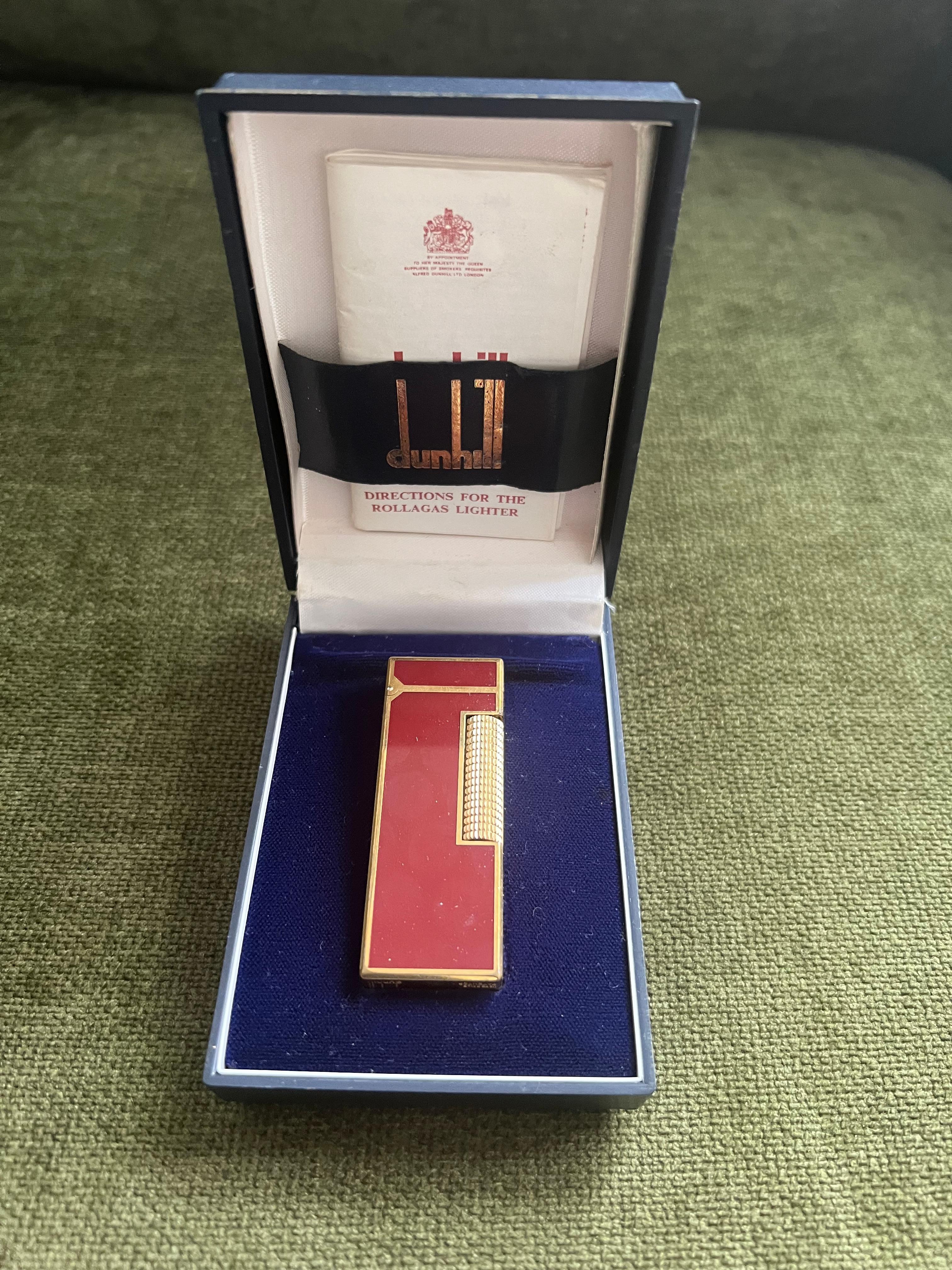 Rare Vintage Dunhill Gold Plated Red Lacquer Lights Original Dunhill Case en vente 7