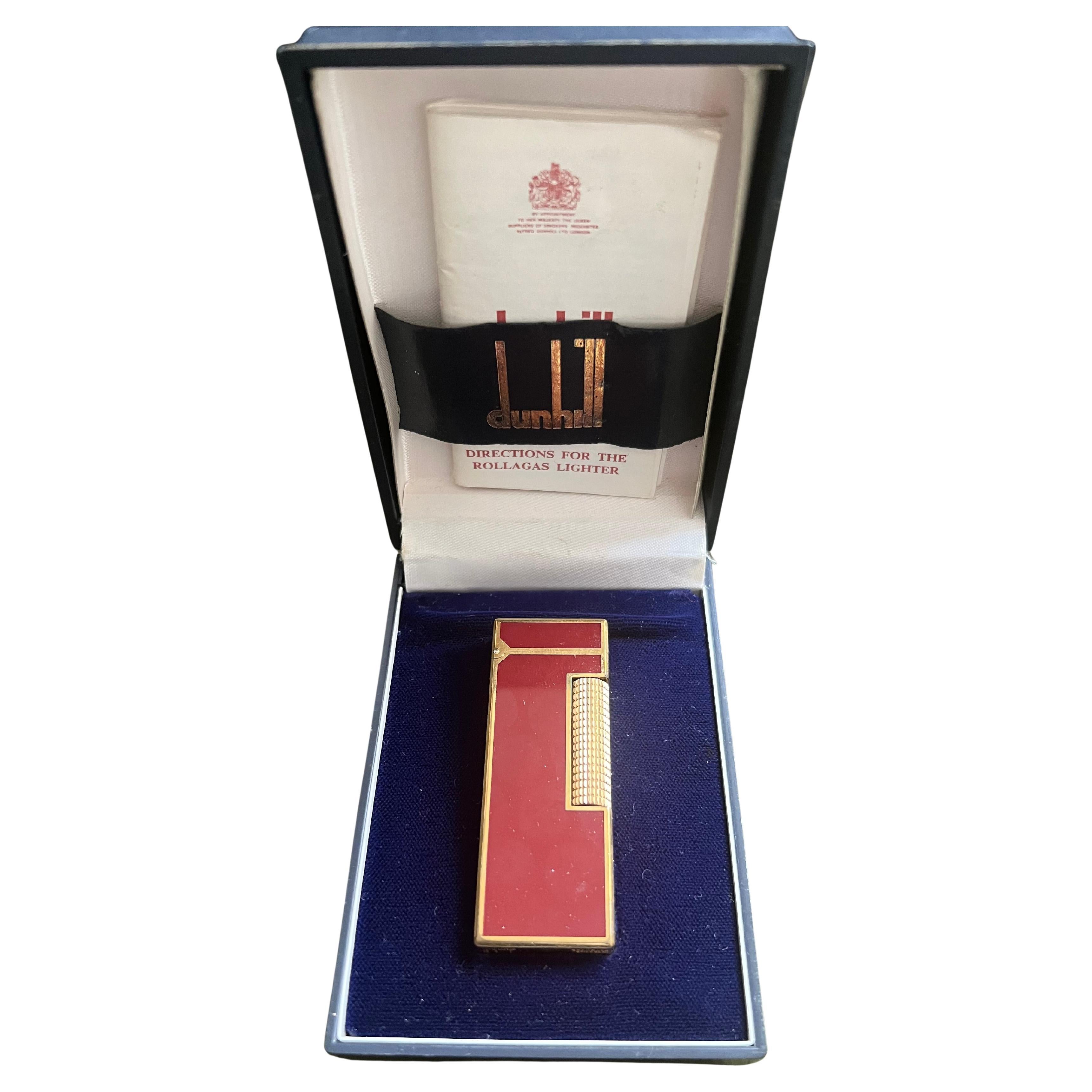 Seltene Vintage Dunhill Gold plattiert rot Lack Feuerzeug Original Dunhill Fall