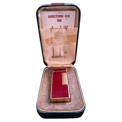 Rare Vintage Dunhill Gold Plated Red Marble Lacquer Lighter Original Sky Case