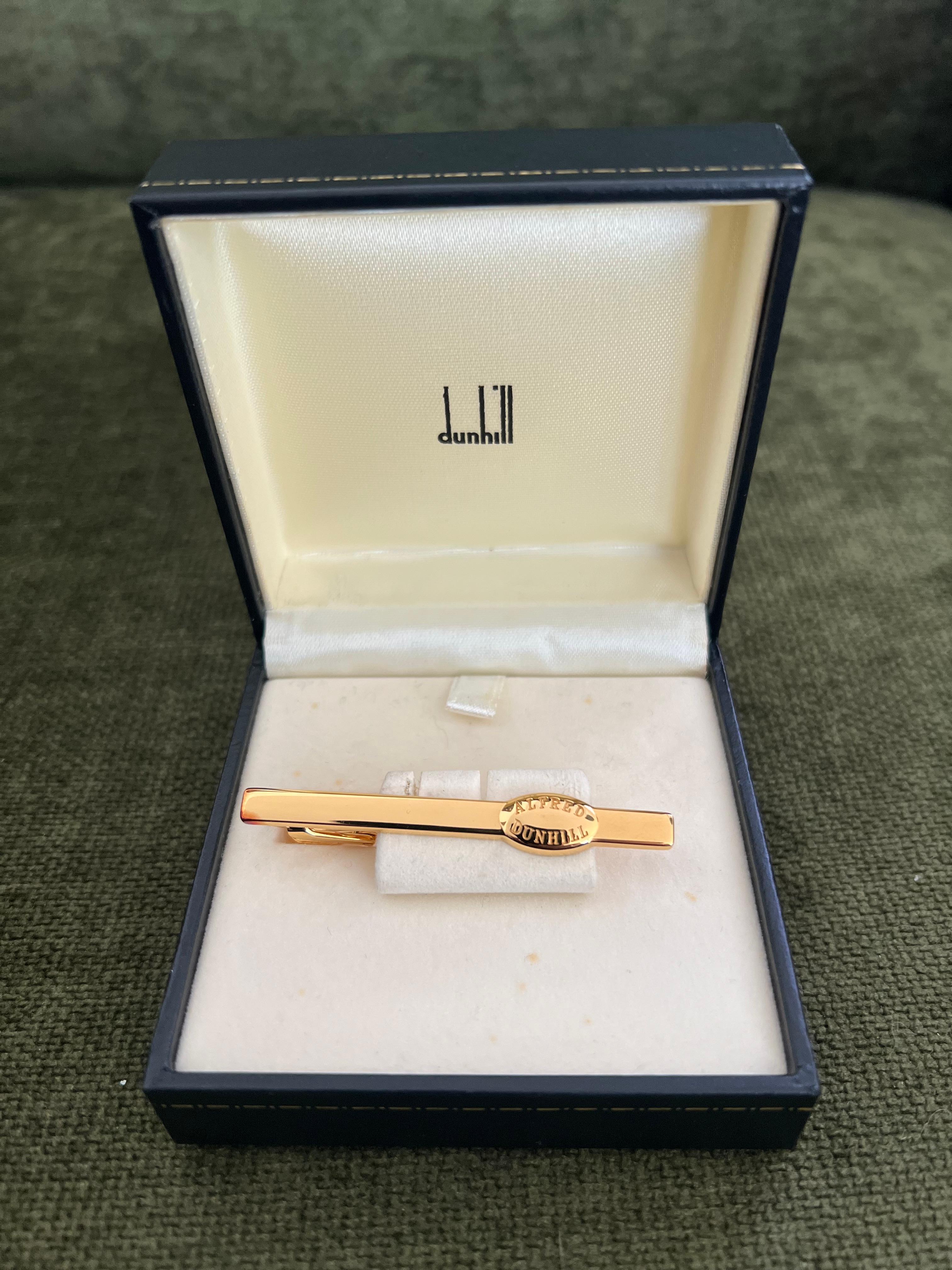 da uomo o donna Raro fermacravatte d'epoca placcato oro Dunhill con custodia originale Dunhill Circa 1960 in vendita