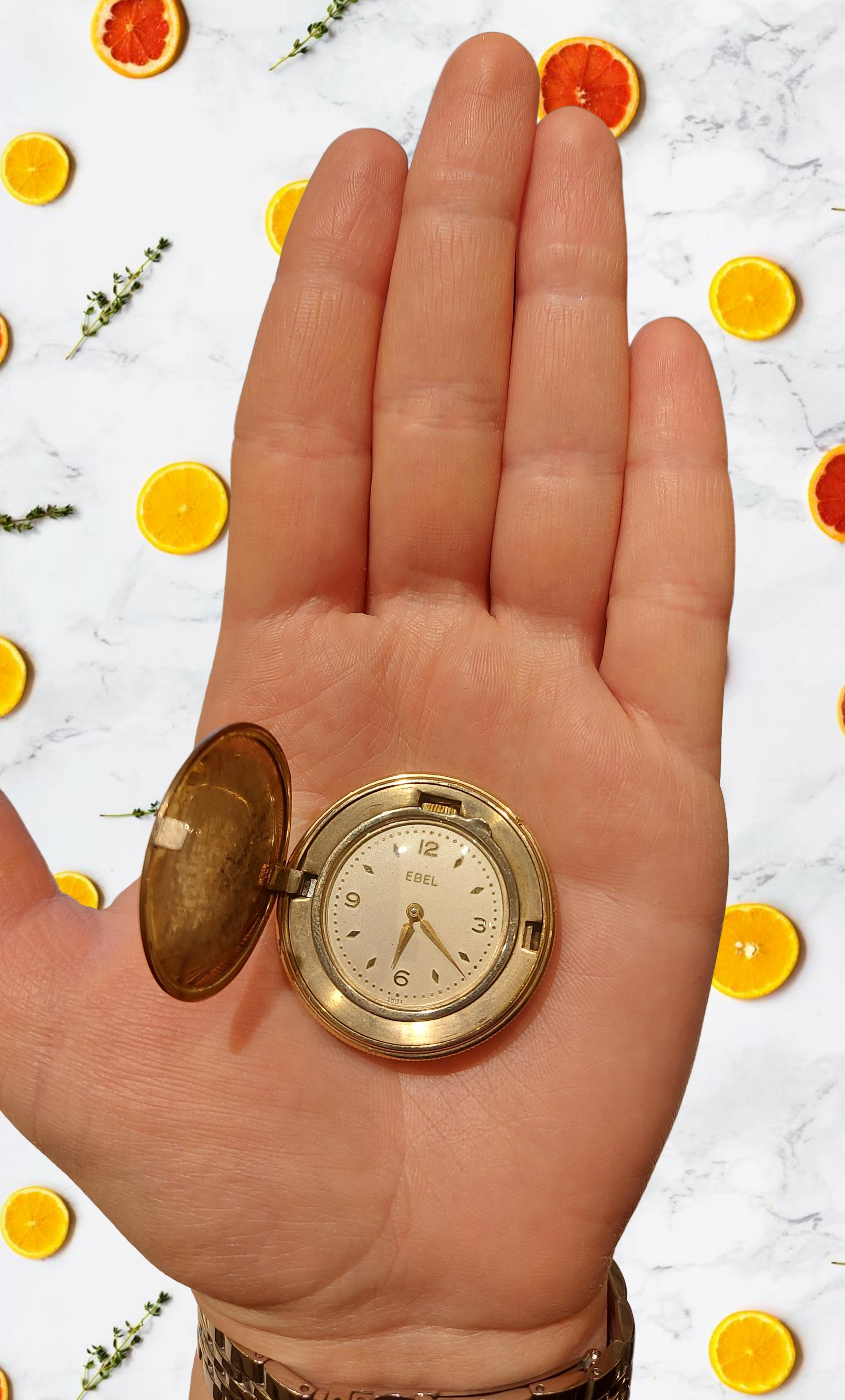 Rare Vintage Ebel Gold Plated Pocket Watch For Sale 4