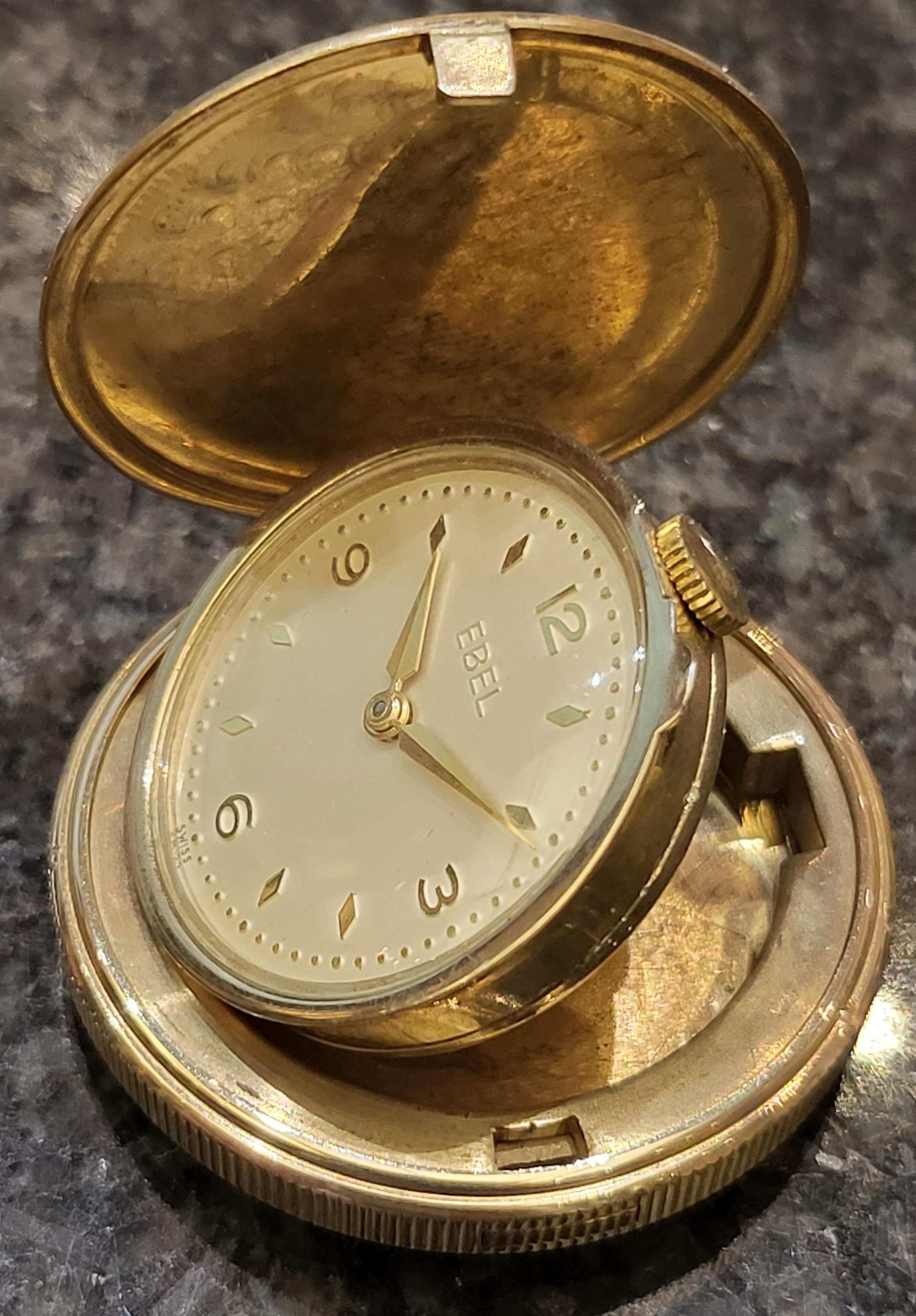 Rare Vintage Ebel Gold Plated Pocket Watch In Excellent Condition For Sale In Antwerp, BE