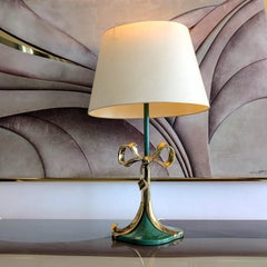 Rare vintage enameled bronze & polished brass bow lamp by Valenti, Spain 1970s