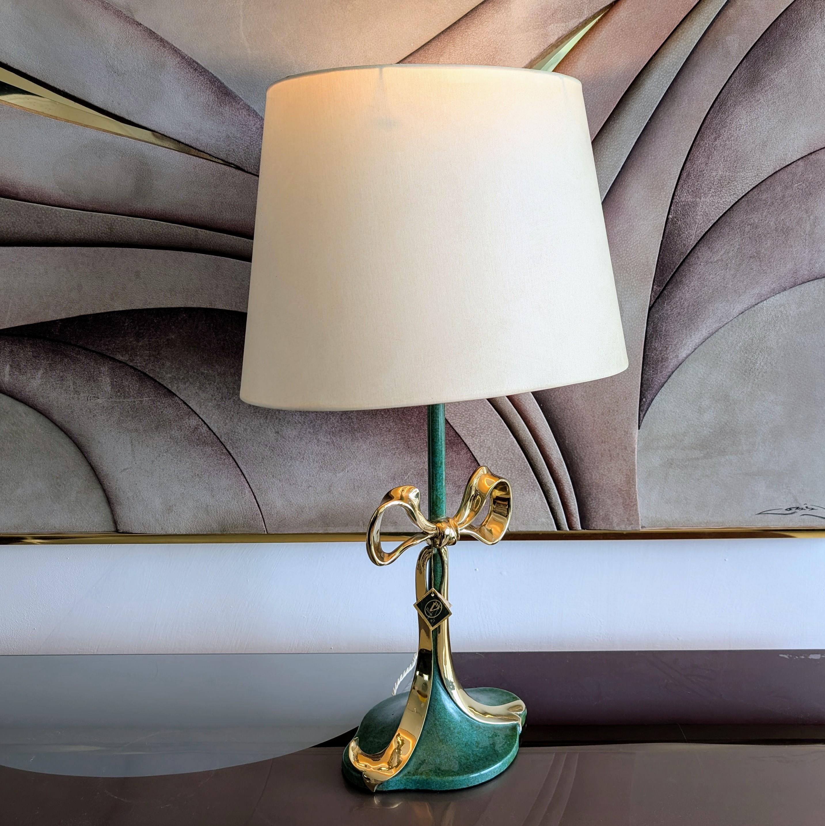 Enameled Rare vintage enameled bronze & polished brass bow lamp by Valenti, Spain 1970s For Sale