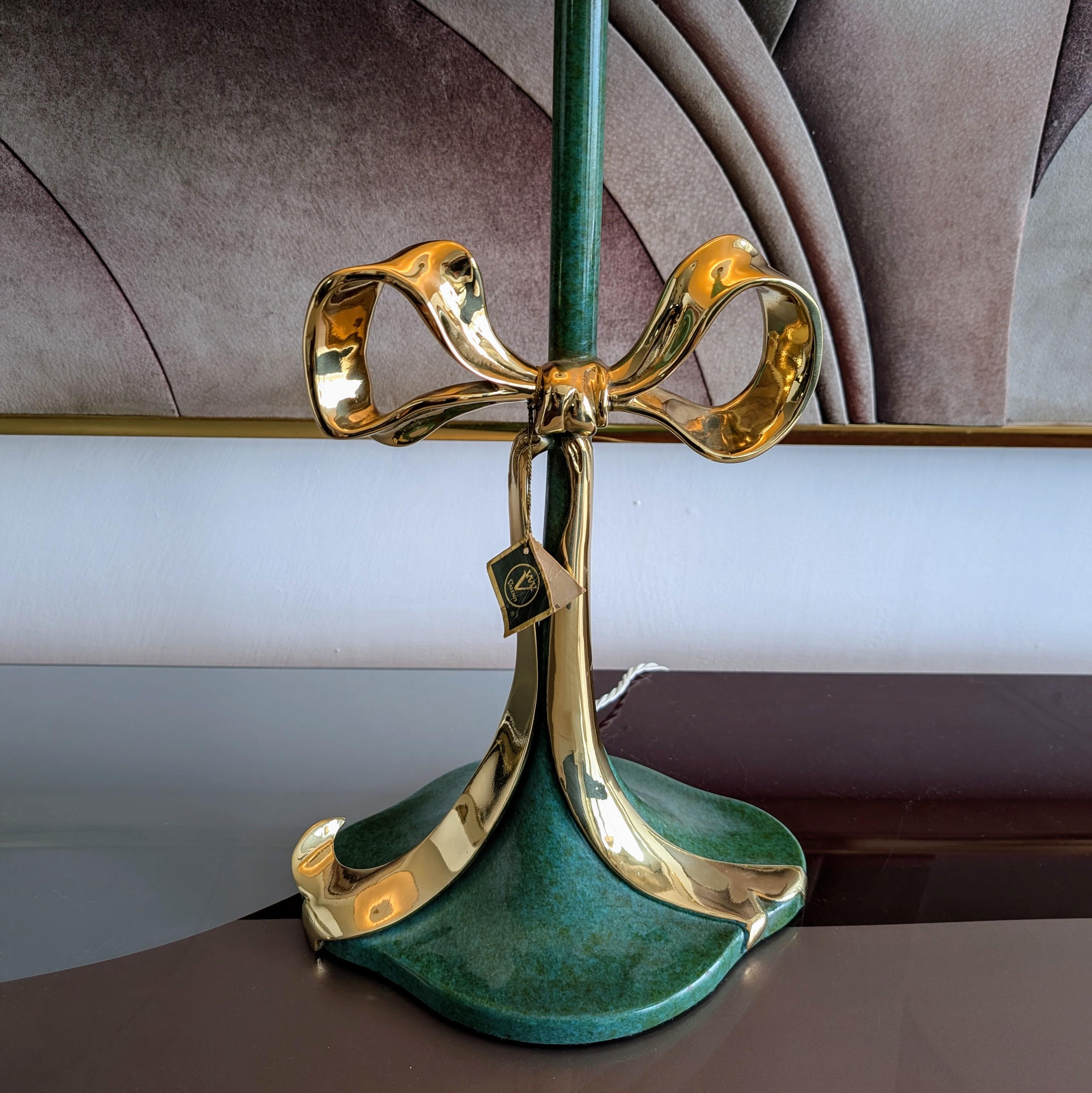 Brass Rare vintage enameled bronze & polished brass bow lamp by Valenti, Spain 1970s For Sale