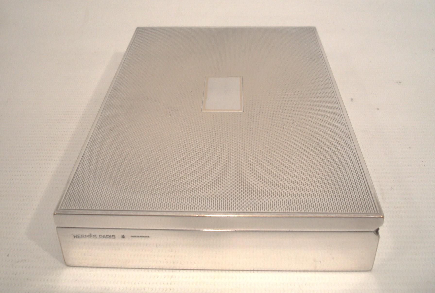 Silvered Rare vintage engine turned Hermès box, France, circa 1960s.