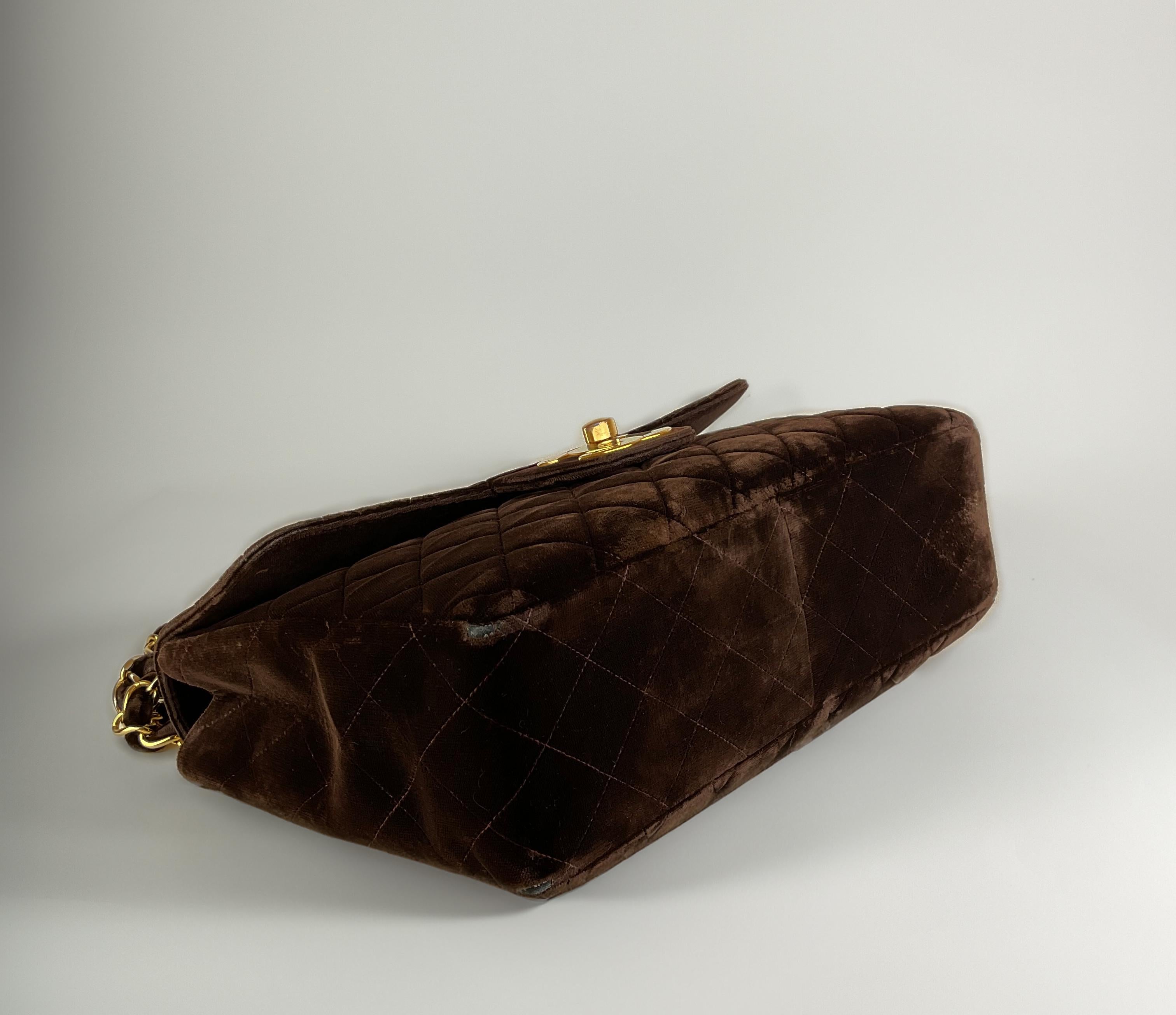 Rare Vintage F/W 1995 Chanel Velvet Chocolate Maxi Jumbo Flap Bag For Sale 1
