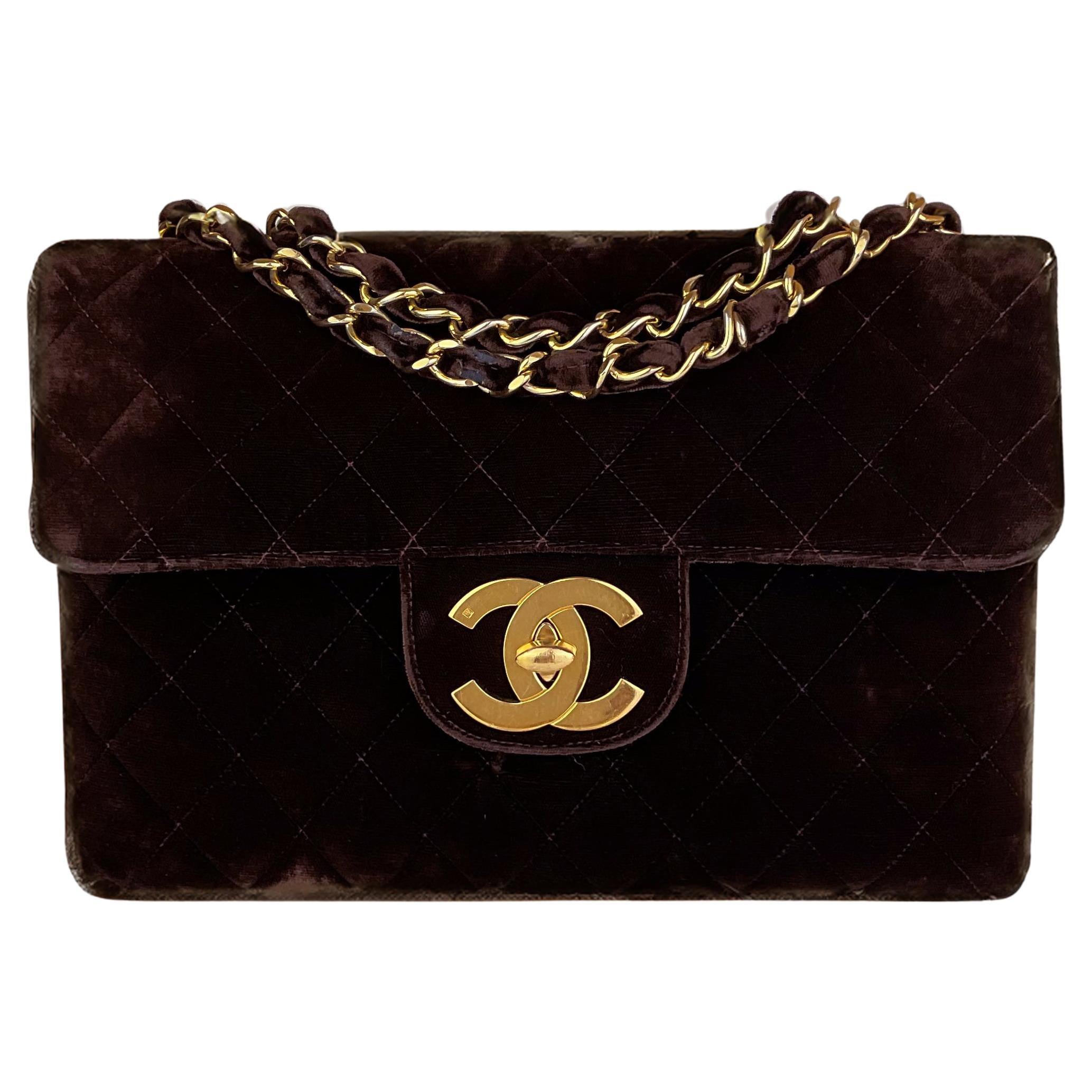 Rare Vintage F/W 1995 Chanel Velvet Chocolate Maxi Jumbo Flap Bag For Sale