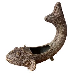 Raro Recipiente de Incienso Vintage Figural Pez Koi Incensario de Latón