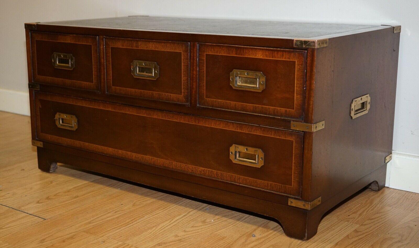 Rare Vintage Flamed Hardwood Military Campaign Low Chest of Drawers 1