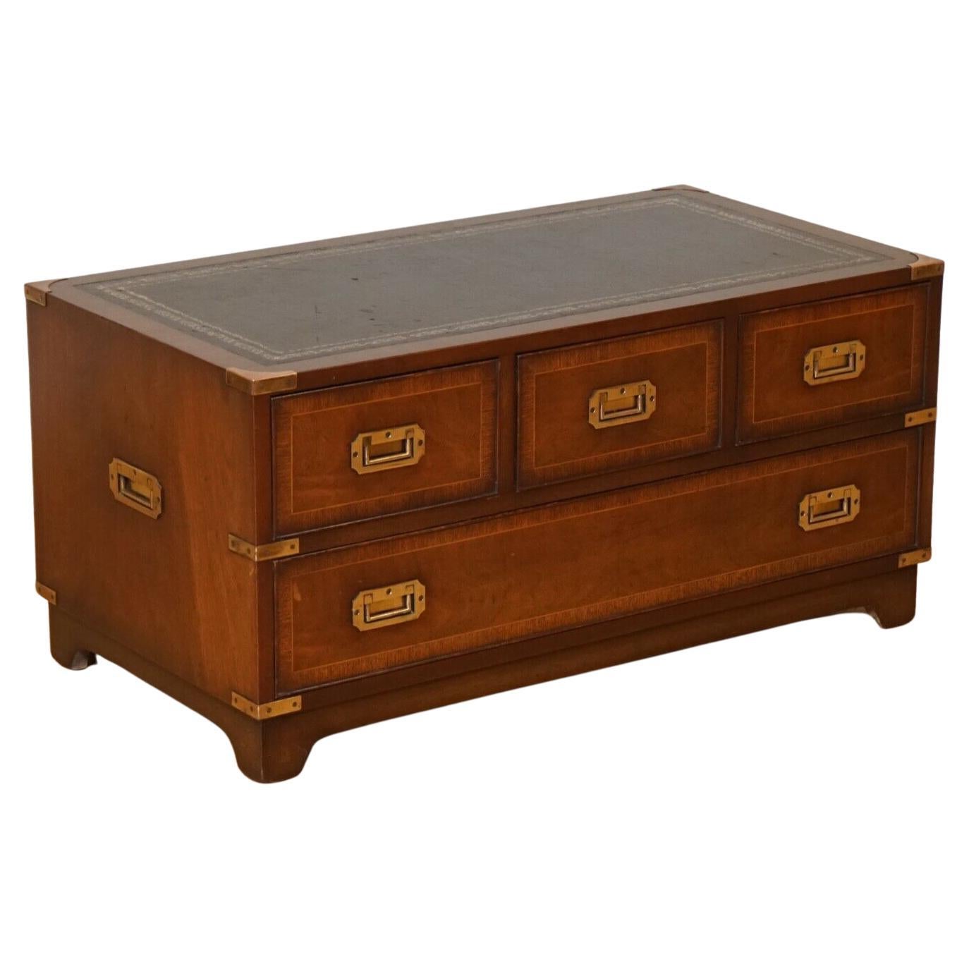 Rare Vintage Flamed Hardwood Military Campaign Low Chest of Drawers