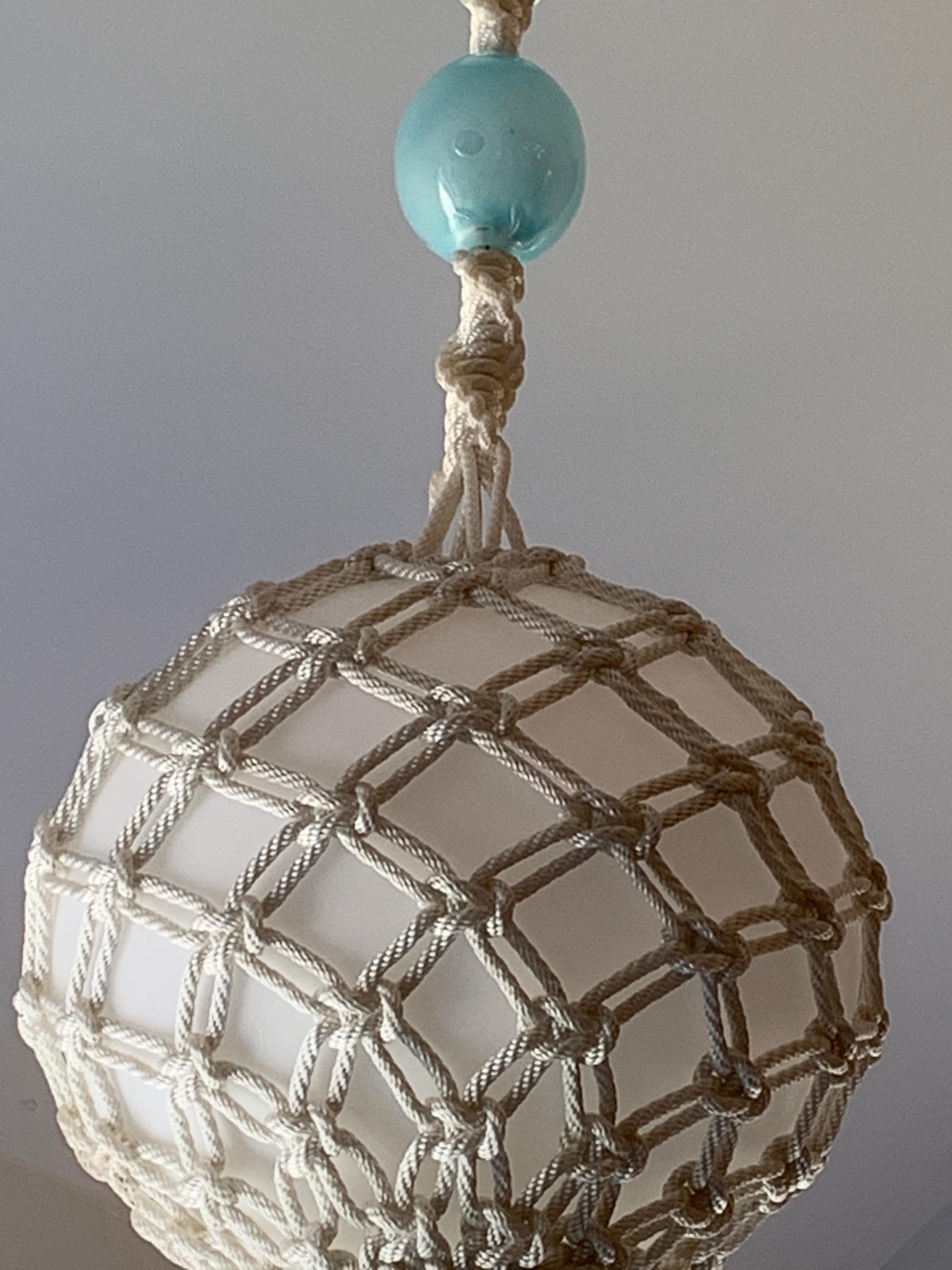 Post-Modern Rare Vintage Flos Macrame and Murano Globe Pendant Light