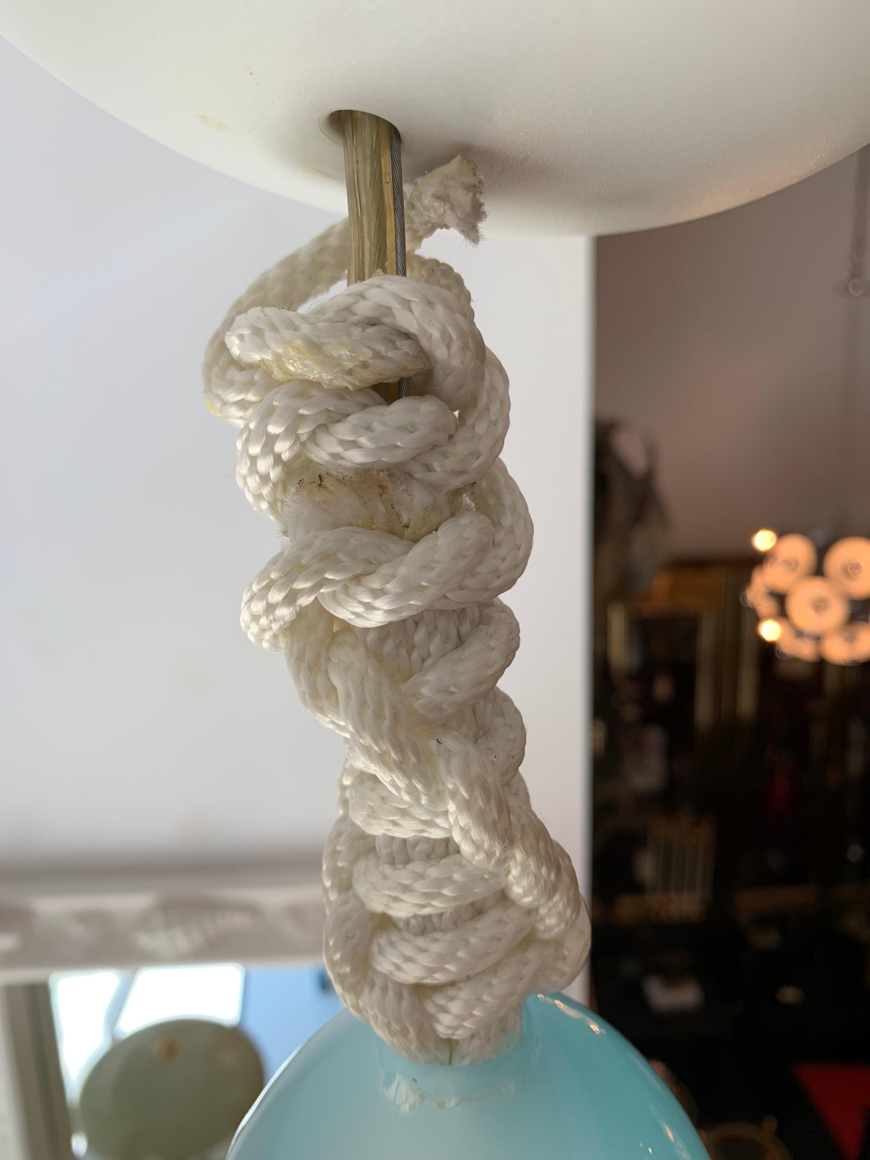 Rope Rare Vintage Flos Macrame and Murano Globe Pendant Light